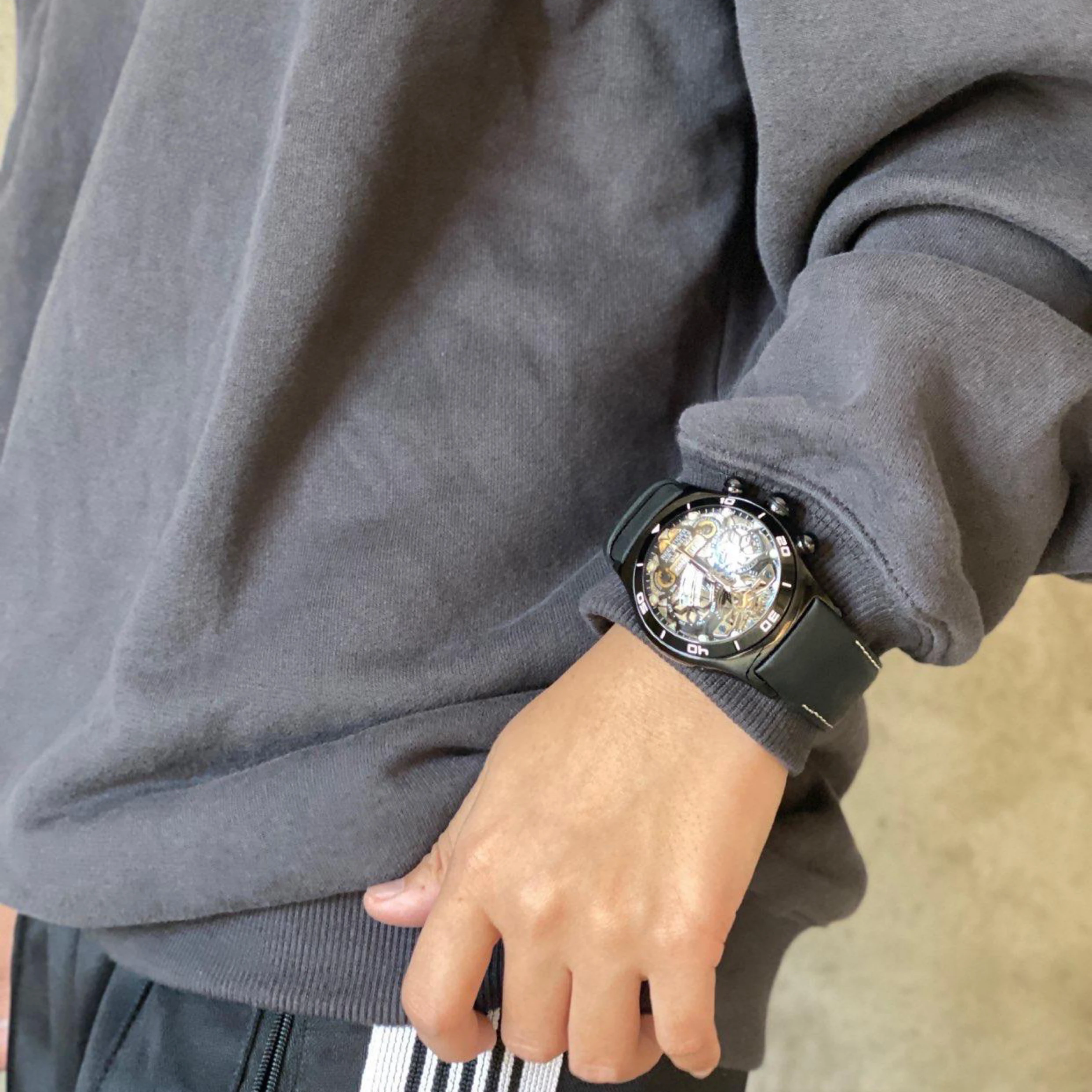 

Reef Tiger/RT Mens Sport Watches Skeleton Tourbillon Watches with Year Month Calendar Automatic Watches RGA703