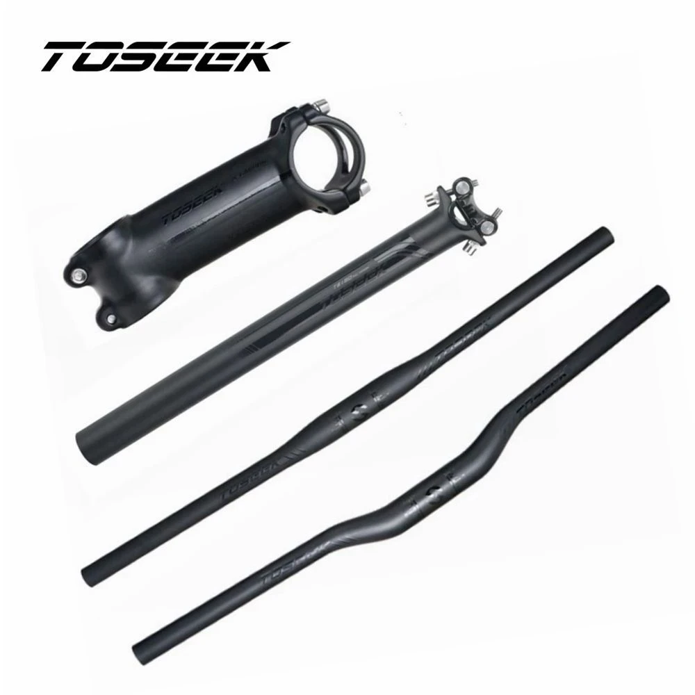 TOSEEK Black Matte Carbon Fibre Bicycle Bars Sets Handlebar Seatpost