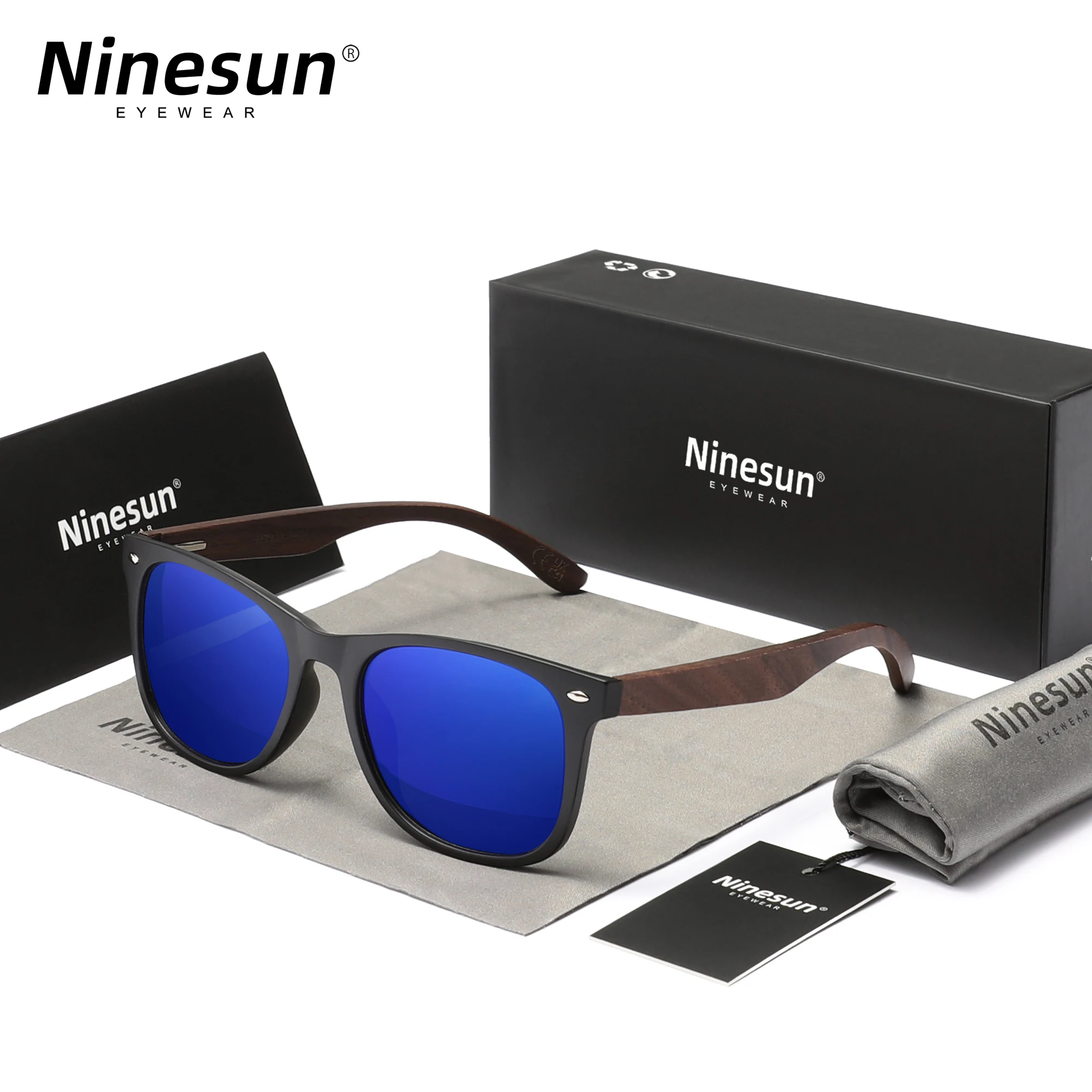 RBsunny 클래식 월넛 선글라스 남성용, 나무 편광 안경, 수제 UV400 보호 안경, 반사 방지, 레트로