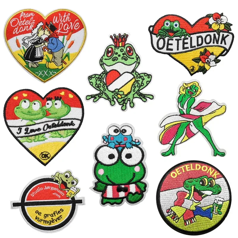 

Oeteldonk Embleem Full Embroidered Frog Carnival for Netherland Iron on Patches for Clothing Stripe Embroidered Patch Applique G