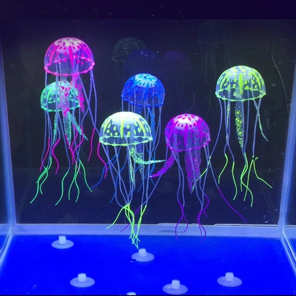 Glowing Silicone Fake Jellyfish Artificial Ornaments For Aquarium Fish Tank Landscaping Decoration Luminous Ornament Landscape