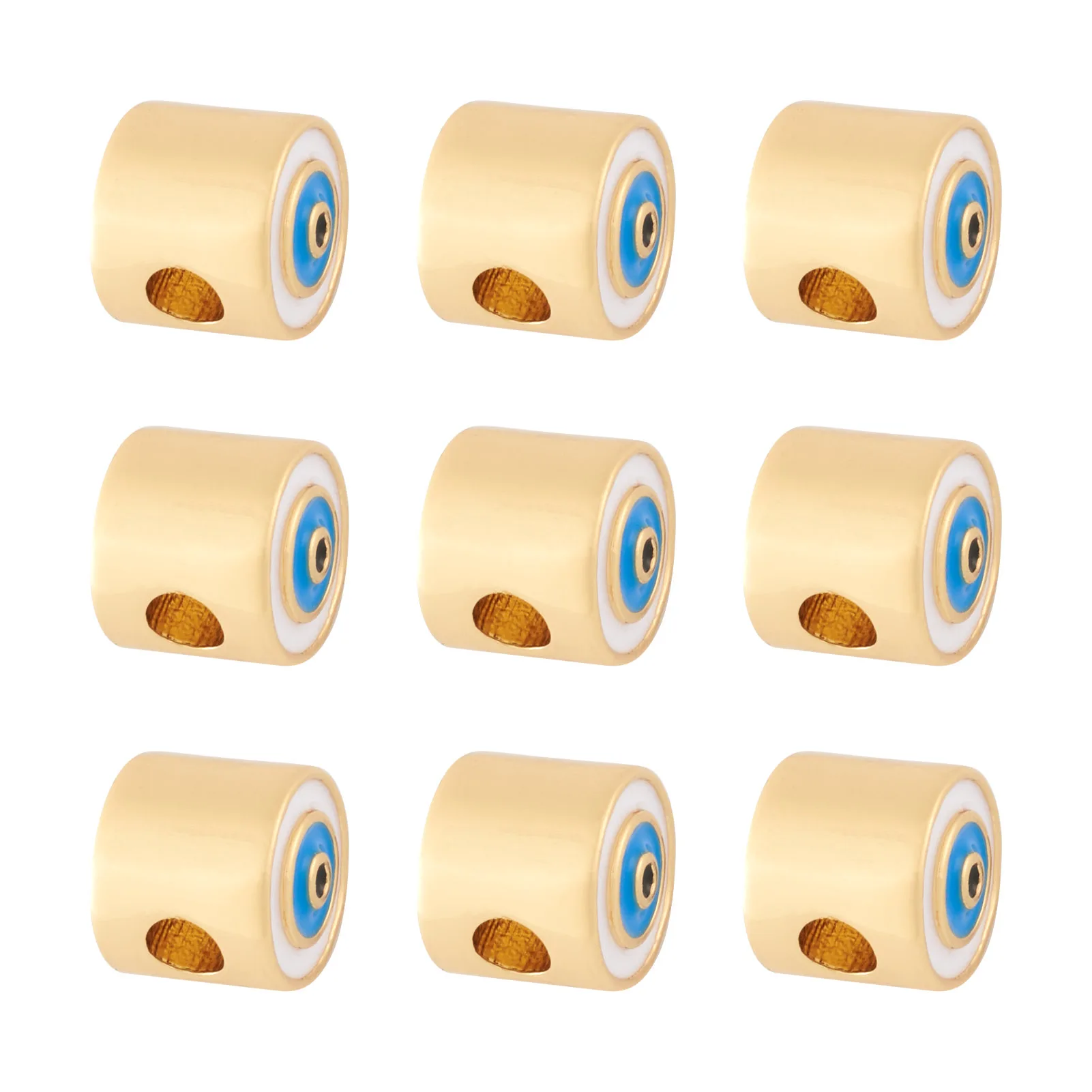 10pcs  Brass Enamel Beads Column with Evil Eye Spacer Beads For Halloween Easter Necklace Bracelet Jewelry Making 7.5~10x4.5~7mm