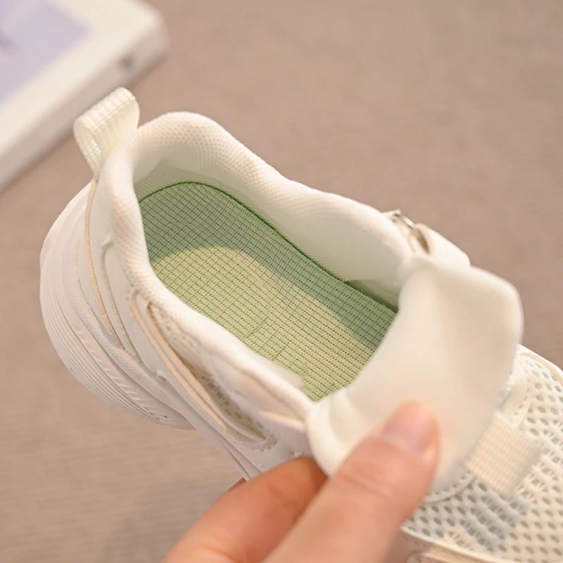White Non Slip Air Mesh Kids Sneakers for School