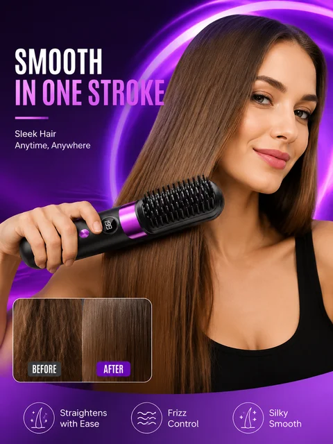 Portable Hair Straightener Brush USB Charging Cordless Hot Comb Ceramic Coating Ionic Anti Frizz Styling Tool 1