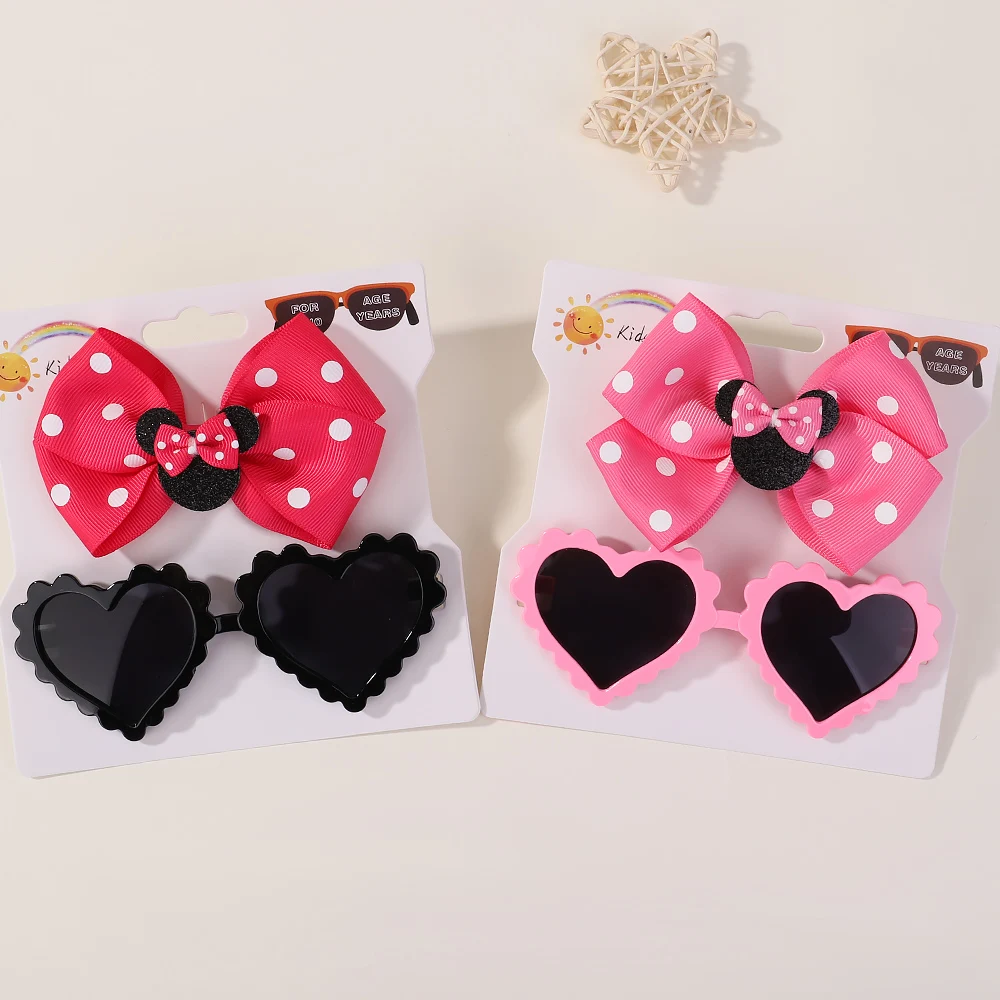 Hair accessories 2Pcs/Set Baby Hairpin Child Cute Bow Heart Shaped Newborn Protective Sun Glasses Girl Seaside Vacation Hair Accessories