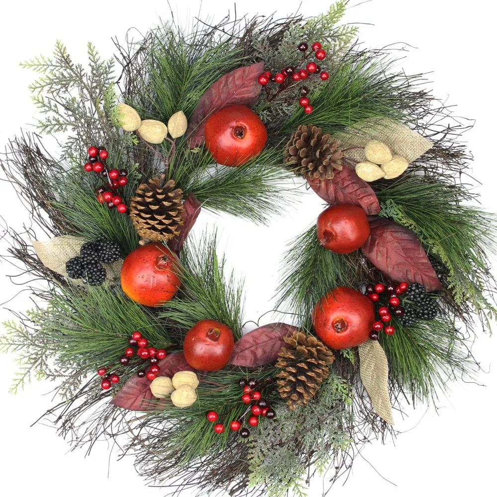 

Thanksgiving Decorations 2023 Autumn Harvest Mixed Pine Berry and Nut Thanksgiving Fall Wreath - Unlit Free Shipping Decoration
