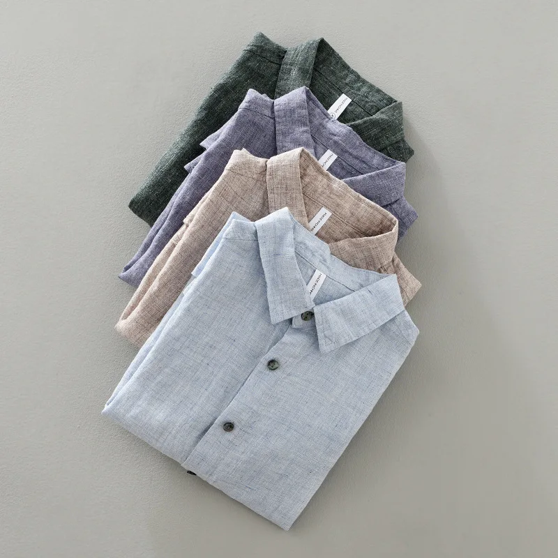 Linen Thin Light Breathable Shirts for Men Summer Vintage Fashion Shorts Sleeve Tops for Cityboy Youth Male Casual casual short sleeved shirt,linen shirt,short sleeved shirt