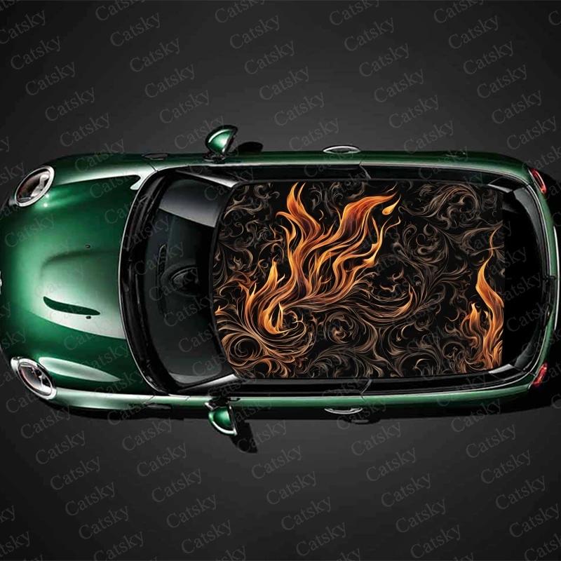 

Flames Tribal Graphics Car Roof Sticker Wrap Racing SUV Accessories Packaging Painted PVC Custom Car Graphic Decal