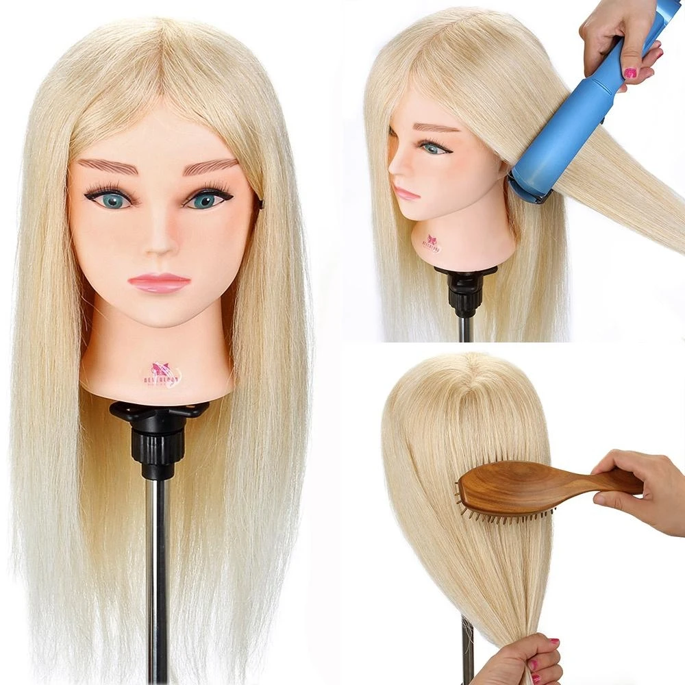 Blonde Mannequin Head Human Hair With Stand Hairdressers Practice Training  Head