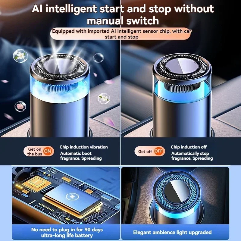 Smart Car Air Freshener Ultrasonic Atomizer Long-lasting Natural Car Fragrance Diffuser New Smell Experience Flavoring Gift