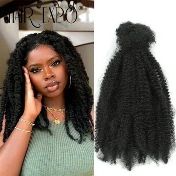 12Inch Afro Kinky Curly Bulk Synthetic Spring Afro Twist Crochet Hair Ombre Protein Fiber Marley Twist Braiding Hair Extensions 1
