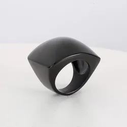 Elegant Multi - Tone Stainless Steel Wide Band Ring for Women - Glossy Geometric Jewelry Gift (Black)