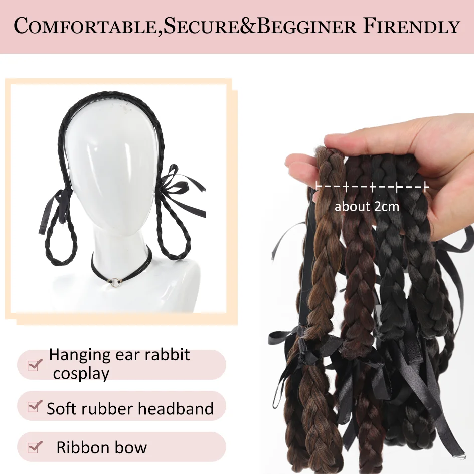 Synthetic Wig Hair Band Thick two Strands Braids Hair Hoop, Integrated Fishbone Braids Braiding Headband, Ideal choice for Gifts