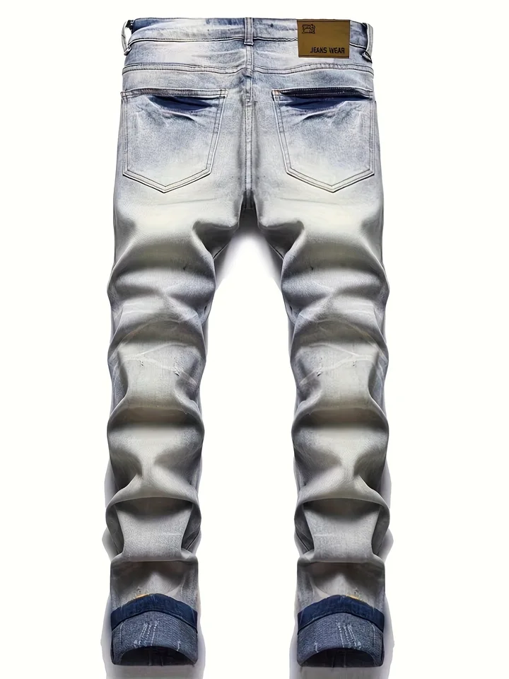 Stylish Ripped Graffiti Print Denim Jeans