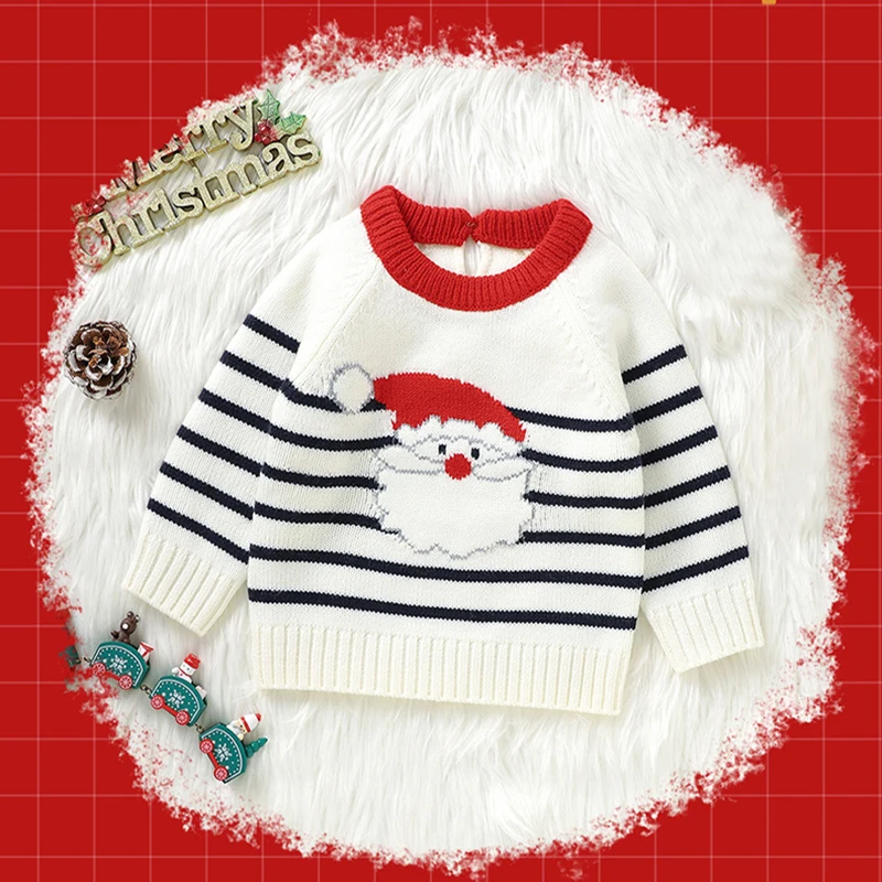Infant Toddler Baby Boy Girl Knit Sweater Blouse Pullover Santa Clause Sweatshirt Warm Crewneck Long Sleeve Tops Christmas
