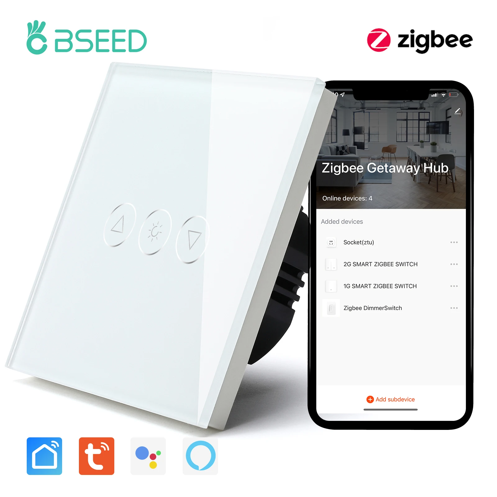 BSEED WiFi Touch Switch Compatible with Tuya,Alexa and Google Home 1 Gang 1 Way Glass Panel Touch Sensor Smart Touch Switches Grey