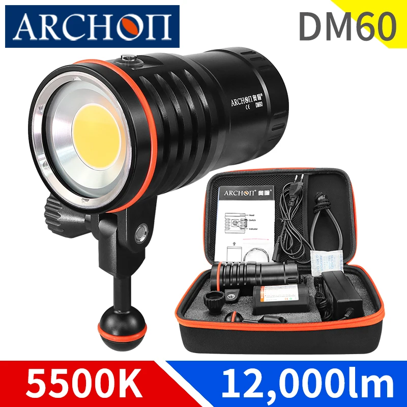 DM60 12000lm Scuba diving video light Diving robot lighting torch Underwater 100m Dive video shooting Dive photography fill lamp