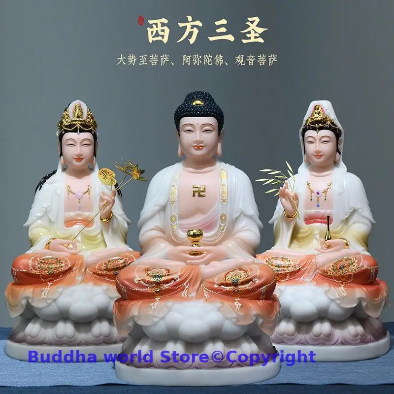 

3P HOME shrine decor worship protection High grade Jade XI FANG SANSHENG Buddha GOD statue Amitabha Guanyin Manjusri bodhisattva