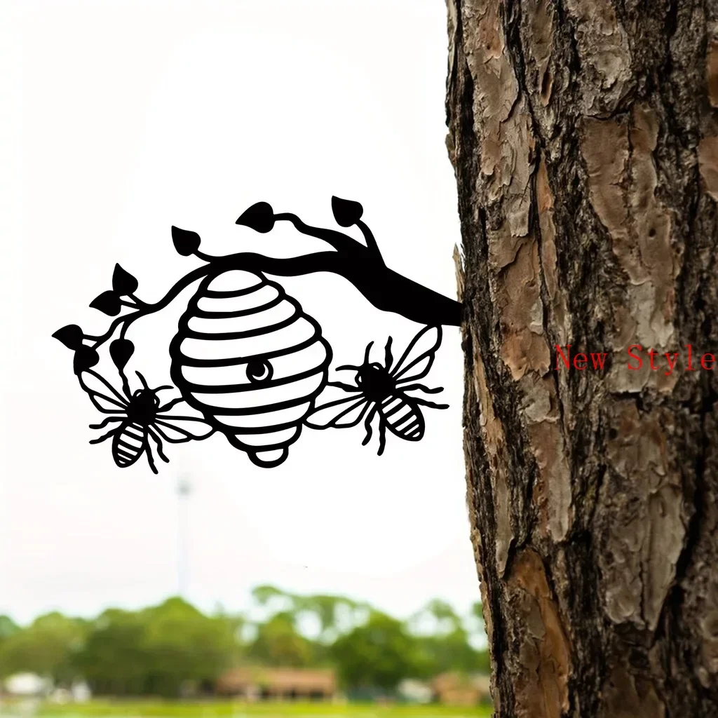 

Novelty Metal Bee Hive Garden Decor Sculpture Honeycomb Decoration Tree Silhouette Hanging Bees Garden Yard Backyard Lawn Decor