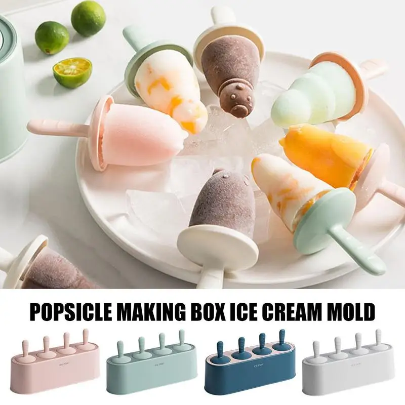 

Silicone Popsicles Molds 4 Cavities Easy Release Homemade Ice Popsicle Maker Reusable Summer Ice Cream Molds For Children Tool
