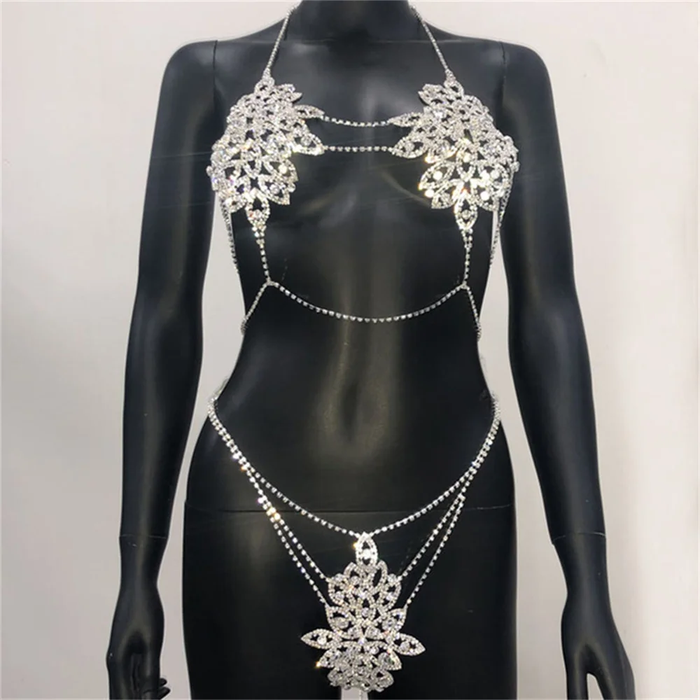 

Erotic Lingerie Crystal Underwear Body Chain Bikini Jewelry for Women Sexy Body Harness Fashion Bra and Thong Set jewelry