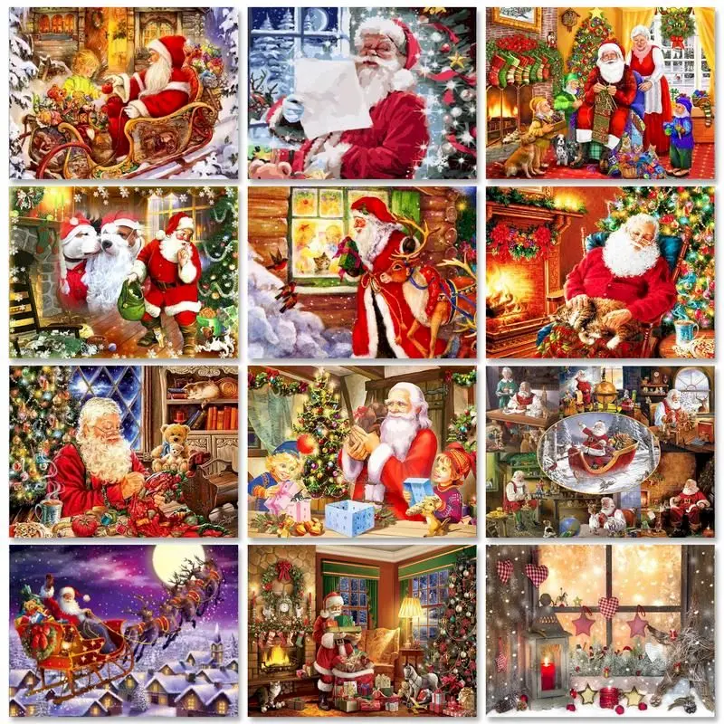 

PhotoCustom Christmas Oil Painting By Numbers For Adults Santa Claus 60x75cm DIY Paint By Numbers On Canvas Frameless Home Decor