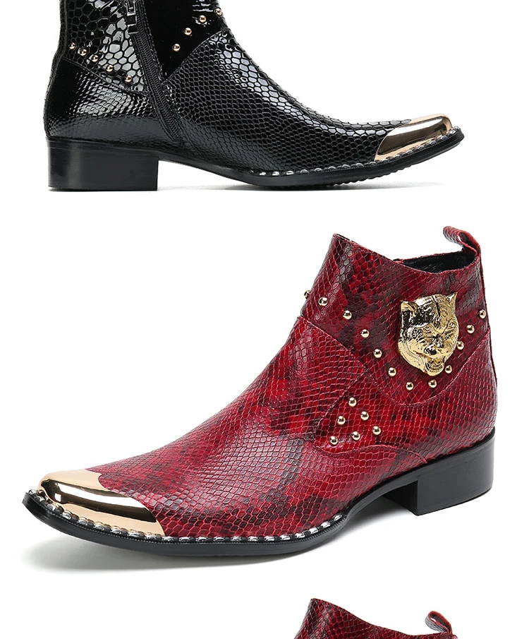 Handgefertigte Herren-Stiefeletten im italienischen Stil aus echtem Leder mit spitzer Zehenpartie und Eisenkappe, Punk-Mode-Schuhe für Partys. – Detail 6