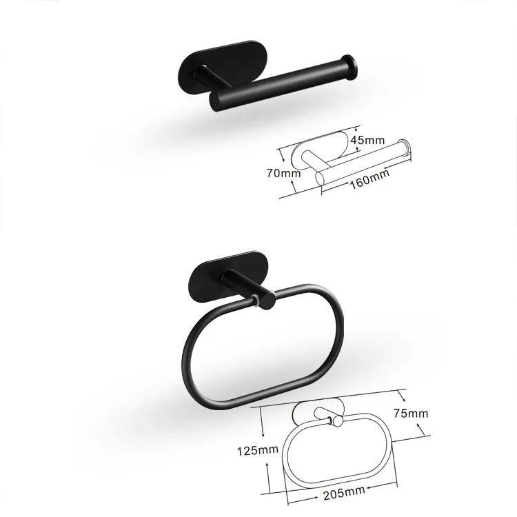 Description Picture 5 of item5PCS Wall Mount Toilet Towel Paper Holder Adhesive Black Kitchen Roll Paper Stand Hanging Napkin Rack Bathroom Accessories WC