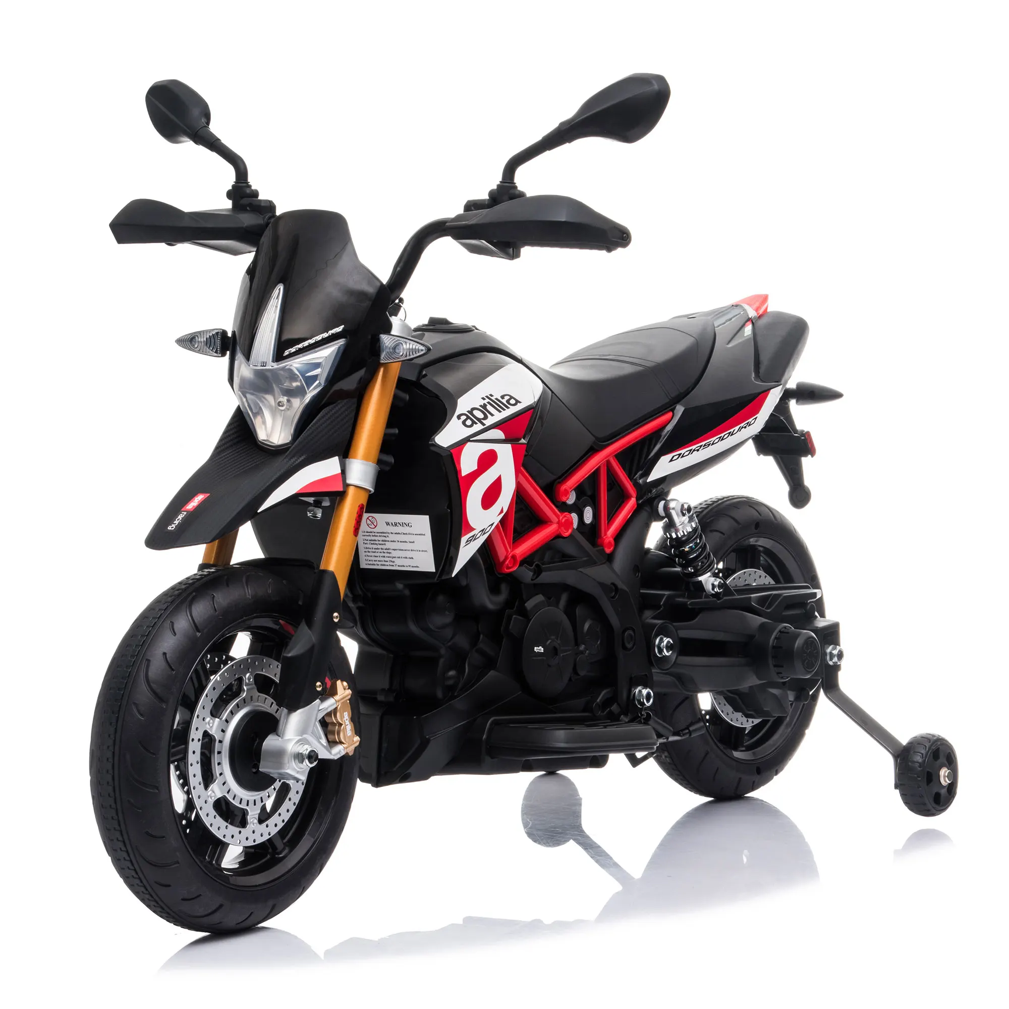 

12 В Aprilia лицензированный детский мотоцикл для езды, 4-колесный электрический велосипед для езды по бездорожью с весенней подвеской, фонари, USB, MP3, красный