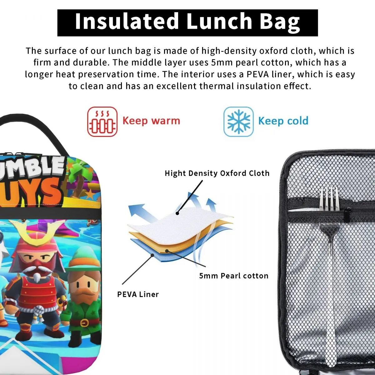 Stumble Guys Insulated Lunch Bags Cooler Bag Lunch Container Cartoon High Capacity Tote Box For Men Women Work Outdoor
