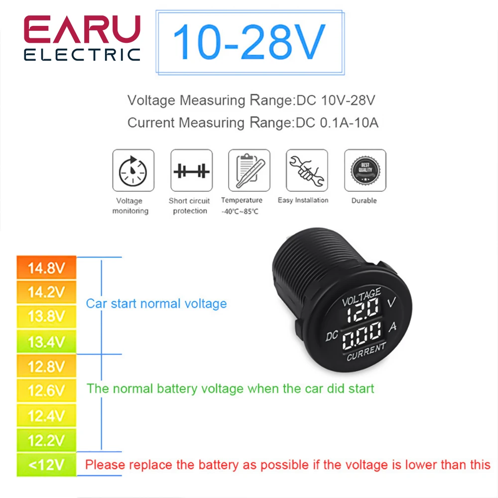 Universal DC 9V to 48V 10A Digital Voltmeter Ammeter Voltage Current Meter LED Display Measurement For 12V 24V 36V Electric Je10 3