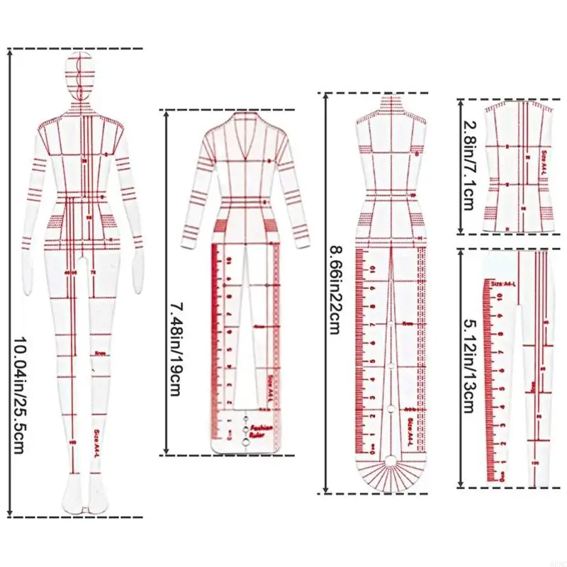 4 Pcs Mannequin Sewing Template Ruler Fashion Sketching Rulers 85AC