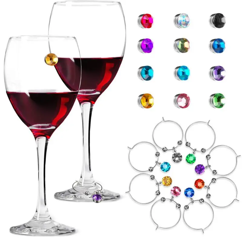 12pcs Magnet Crystal Wine Charms Decor Wine Cup DIY Charm Sign Drink Marker For Bachelorette Wedding Party Bar Table Supplies