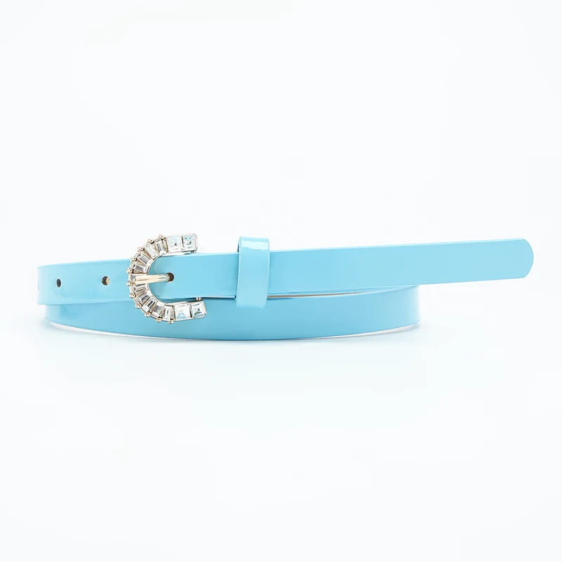 

Summer Women's Bright Patent Leather Thin Belt Rhinestone Decorative Pin Buckle Student Youth Dress Fresh Sweet PU Belt