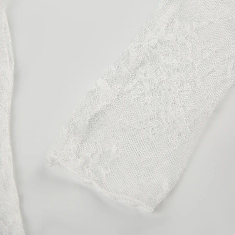 Abrigo fino de encaje transparente y sexy, de manga larga, a la moda, con cordones y cuello redondo, bonito cárdigan de calle para mujer