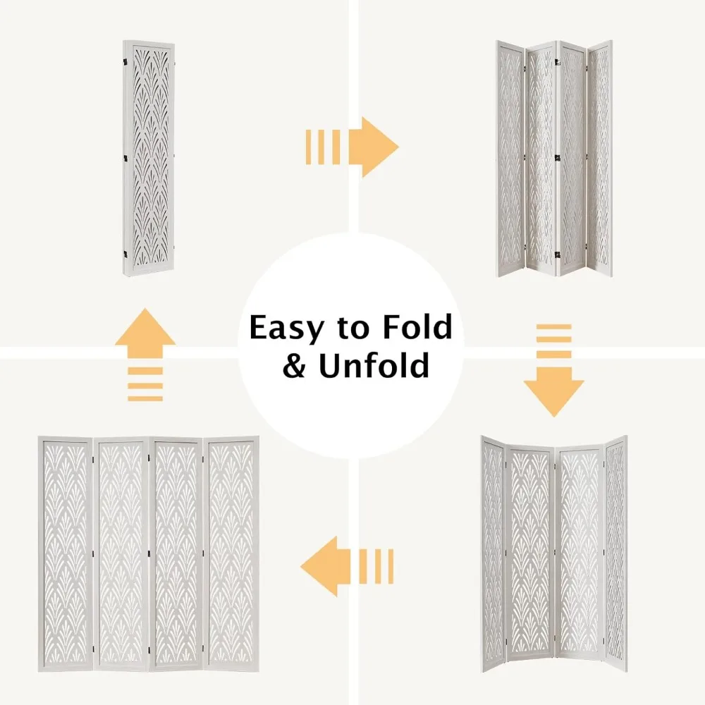 Folding Room Divider, 66.9 Inch Wood Carved Privacy Screens, Free Assembled Freestanding Simple Decorative Partition 5