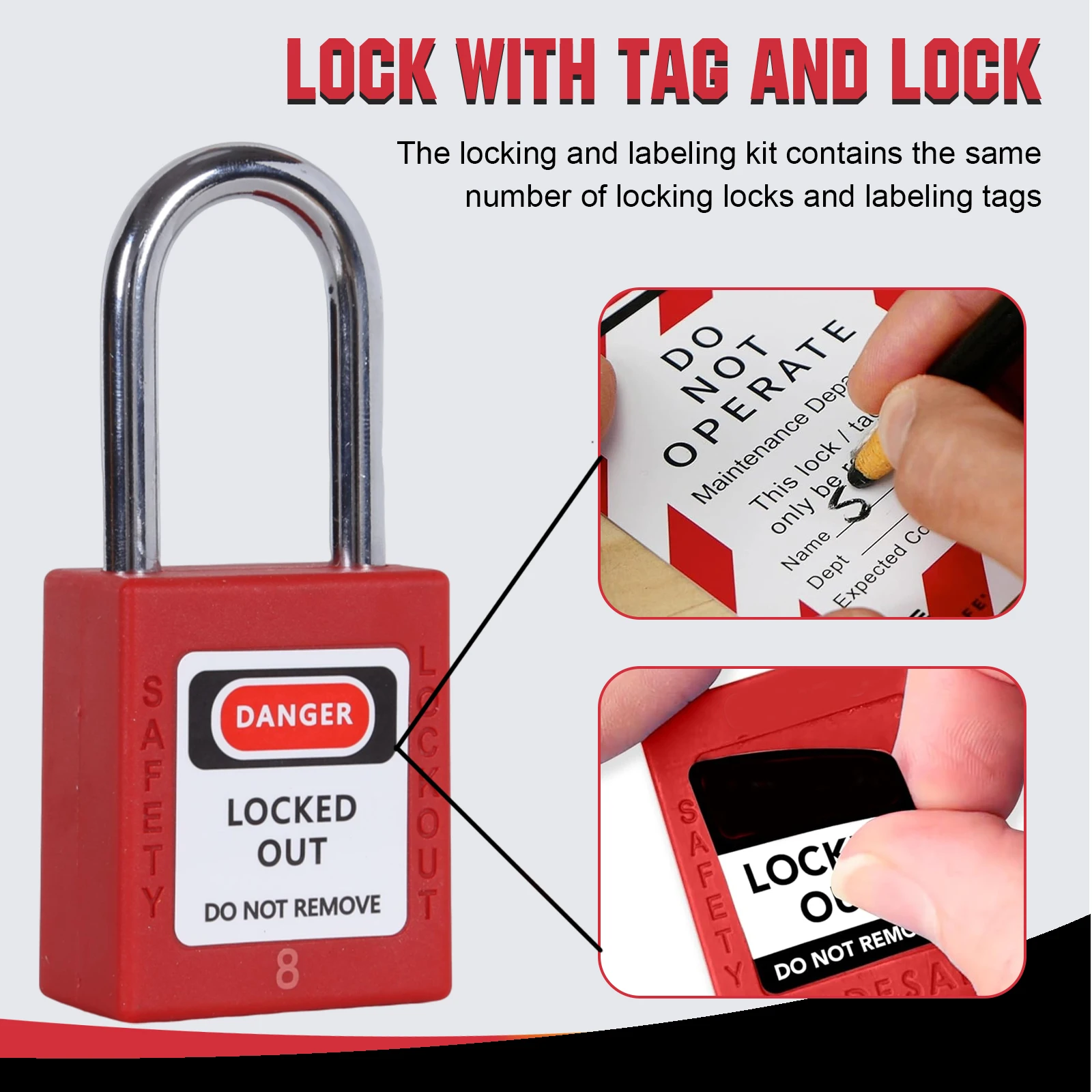 100 Loto Electrical Lockout Tagout Kit Safety Padlocks Different Keys 2 Per Lock Unique Numbered with Matching Tags