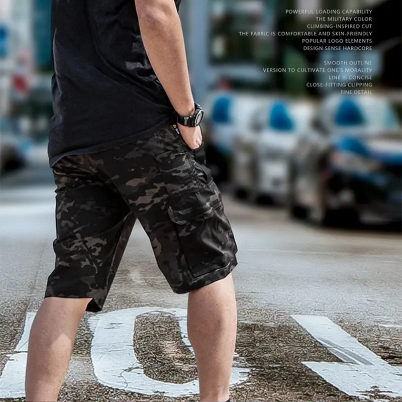 Commuting Camouflage Shorts Men Summer Waterproof Multi-pocket Work Pants Overalls Outdoor Sport Cargo Shorts