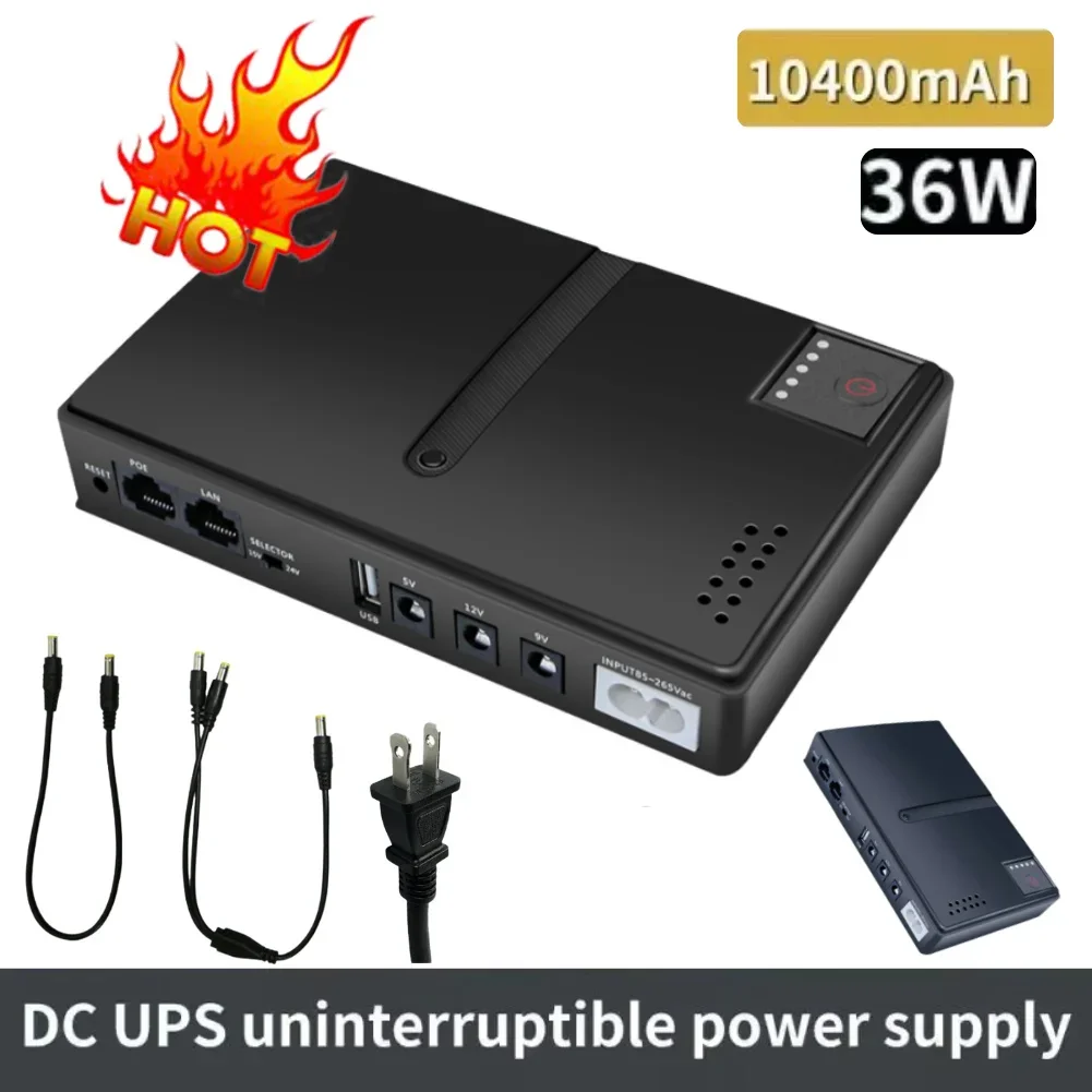 DC1036P DC UPS Router Optical Cat UPS 5V 9V 12V 36W 10400mah Battery Backup Backup Power Supply for Router Switch Mobile Phone