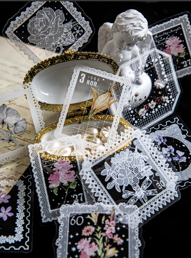20 Stück Spitzenbesatz Thema PET Aufkleber Scrapbook Dekor Aufkleber Etikett Tagebuch Briefpapier Junk Journal Planer Materialien – Detail 16