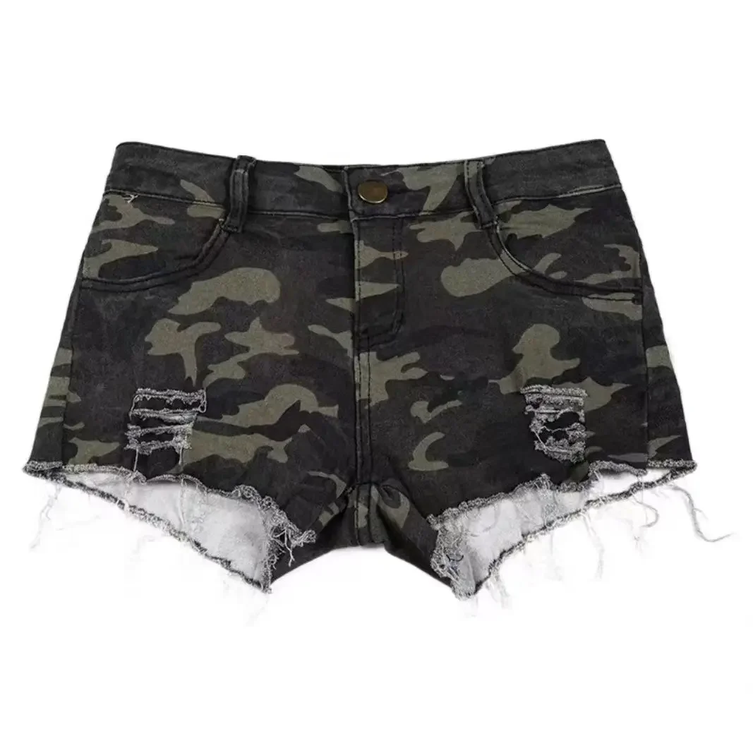 

Retro Spice Girls personality burlap camouflage low waist denim shorts female summer new Slim thin package hip hot pants women