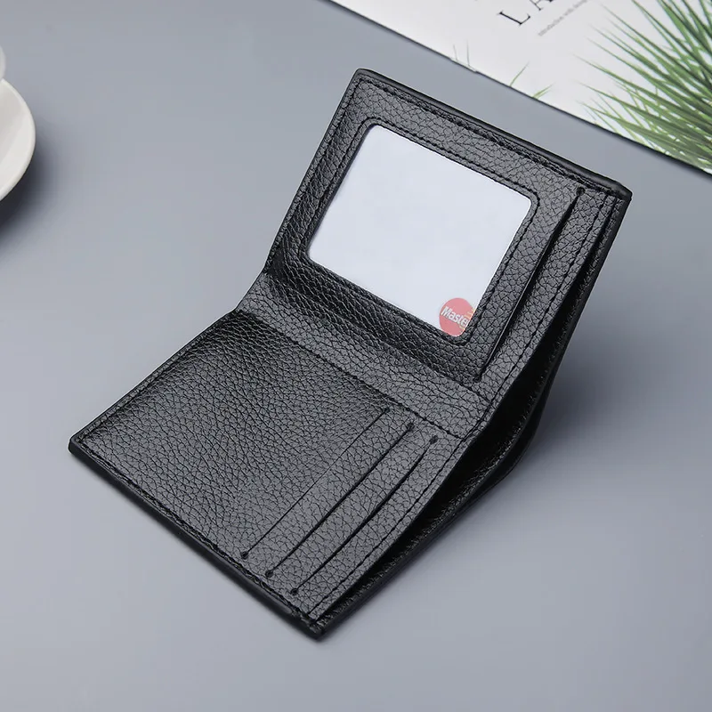 Men's Short Wallet with Lychee Pattern Multifunctional Thin Money Clip Billfold, Korean Version Trendy Cash Clip 10.8*8.6*0.6cm