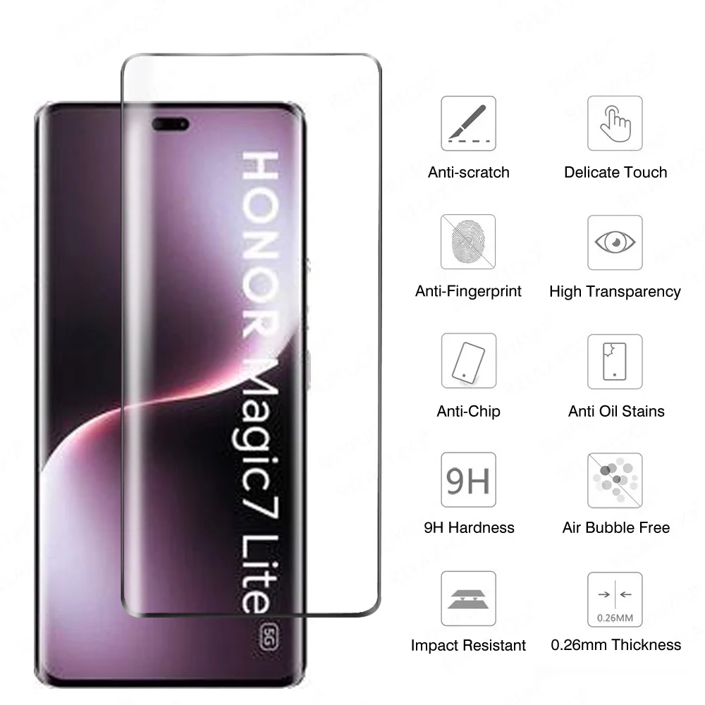 1/2 قطعة غطاء منحني من الزجاج المقسى لهاتف Honor M...