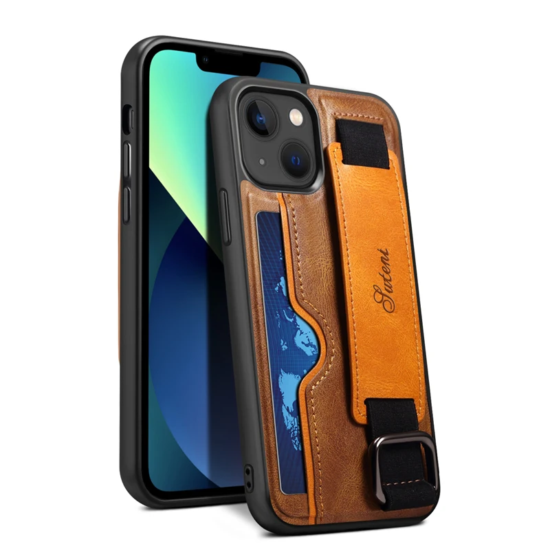 Wallet Simplicity Pu Leather Case For Iphone 15 14 13 12 11 Pro Max Plus Card Slot Holder Hand Wrist Strap Kickstand Back Cover