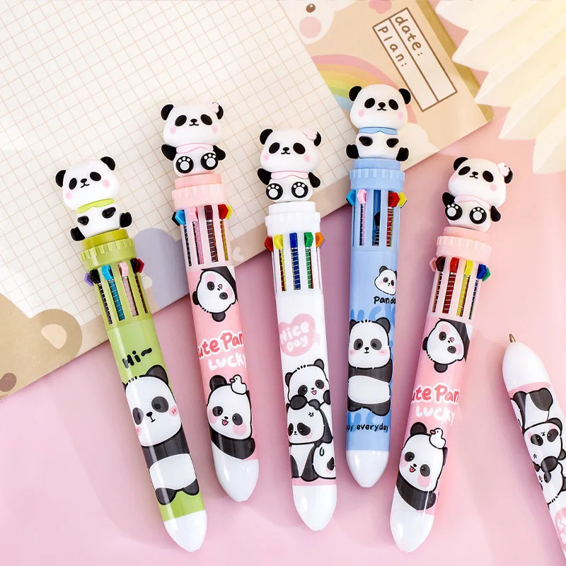 Ballpoint Pen 1 Piece Lytwtw's Cute Ballpoint Pen Press Cartoon Panda Multicolor 10 In 1 Colors Stationery School Office Supply Creative