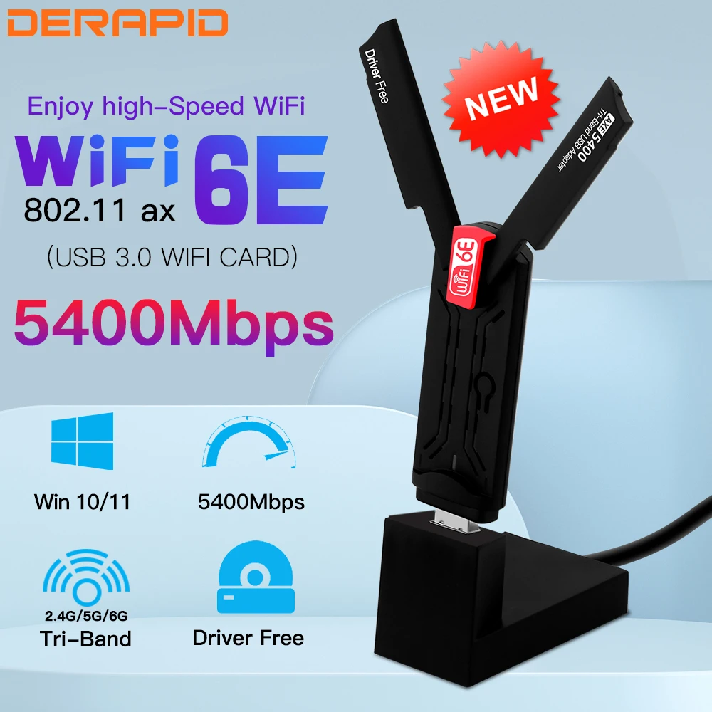 Adaptateur Sounix WiFi 6E USB - AX5400 - Jusqu'à 5400 Mbps - WiFi 6 -  2,4Ghz et 5Ghz