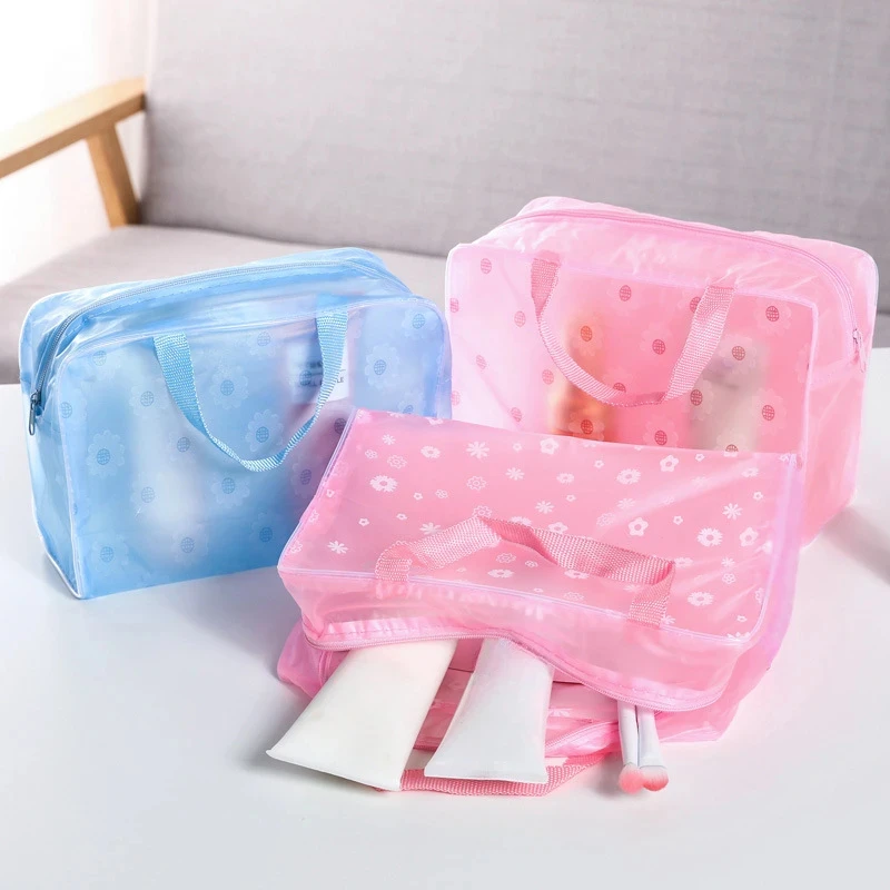 5 Color Waterproof PVC Cosmetic Storage Bag Women Transparent Organizer for Makeup Pouch Compression Travelling Bath Bags 2