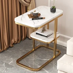 Modern Mini Bedside Table-Light Luxury Square Corner Coffee Table for Living Room Small Storage Table for Balcony