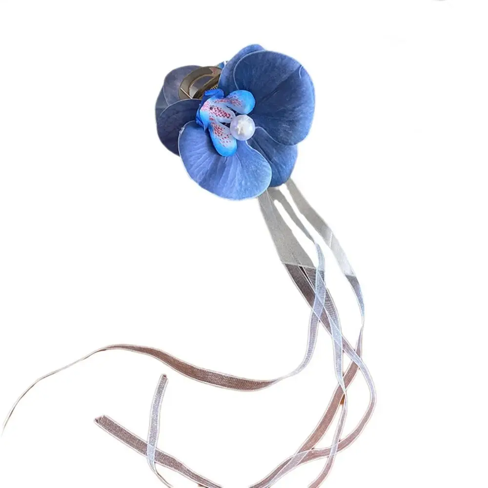 Ribbon Flower Hair Claw Simulation Flowers Cloth Large Shark Clip Cute Hairpin Grab Clip Butterfly Orchid Hair Clip Daily