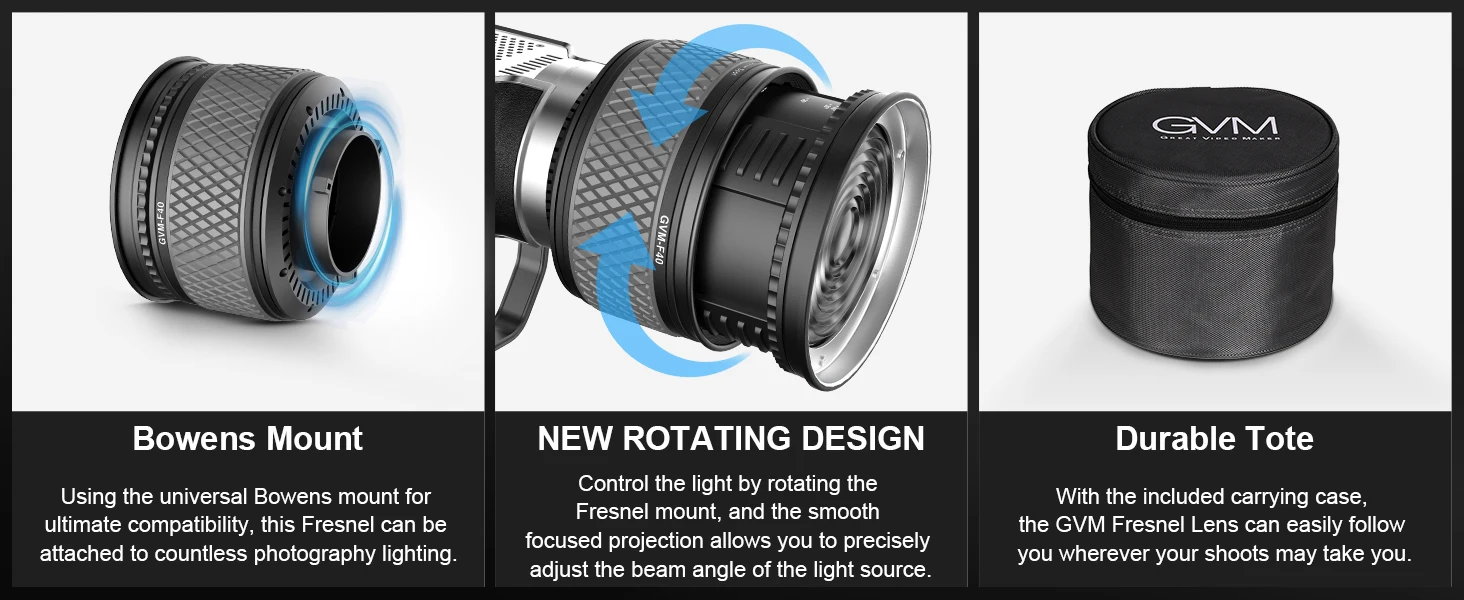 GVM F40 Fresnel Attachment for LED Light Spotlight Brightness Improve Compatible